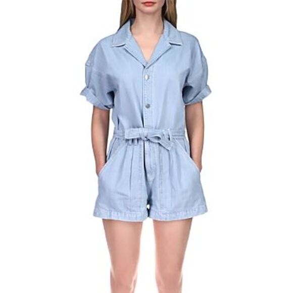 DL1961 Tyra Belted Denim Romper In Volos XS - Picture 1 of 3